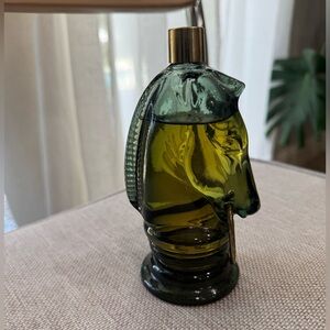 Vintage Horse Head Glass Cologne Bottle – Green Glass‎ – 6” Tall